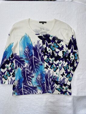Pierri New York Butterfly Leaf Print Button Up Cardigan Sweater L Art To Wear
